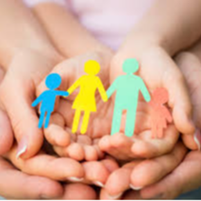 three hands holding paper family cut out